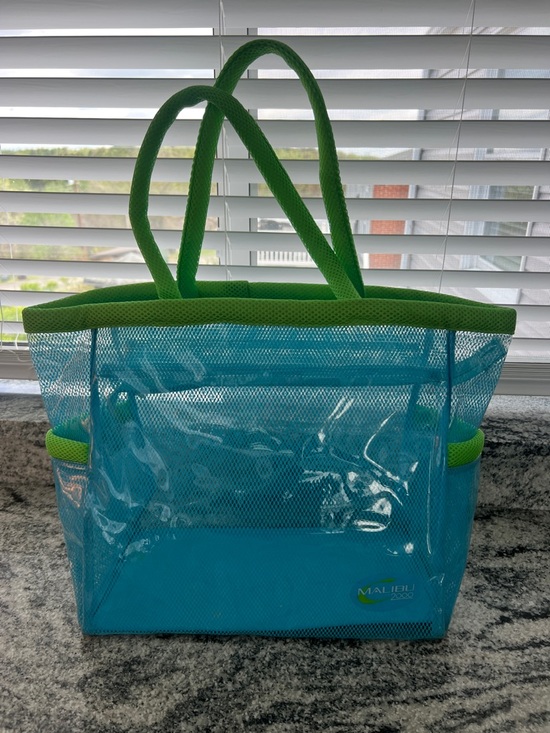 Handbags - Malibu 2000 Blue Faux Mesh Clear Tote with Green Trim